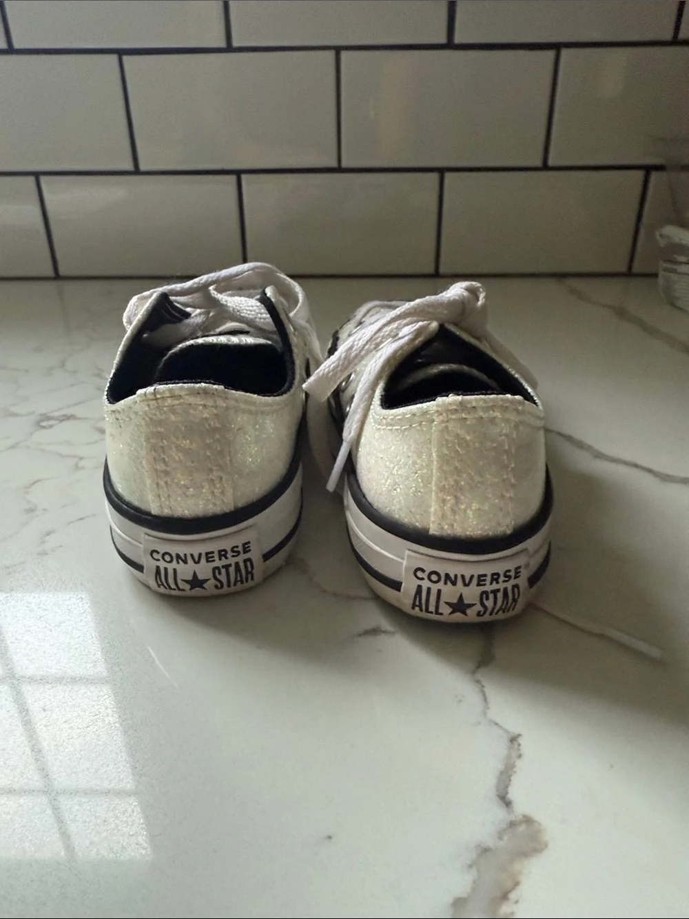 Kids White Glitter Low-Top Converse- size 11
